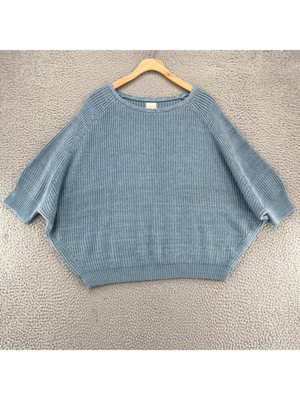 Chicos Sweater Womens 1 US Medium Blue Dawn Wool Blend Ribbed Knit Blouson Tunic